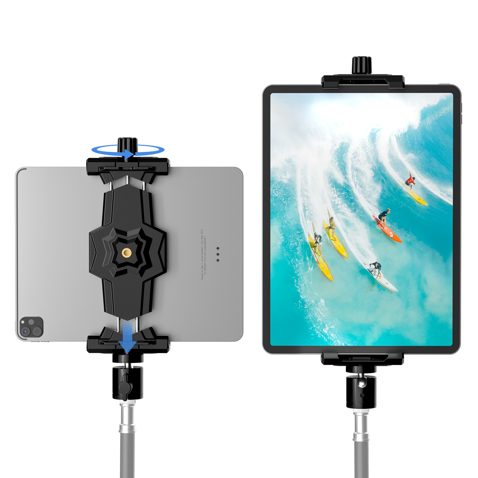iPad- en telefoonstatiefadapter met kogelkop iPad-houder voor statief 360-draaibare tabletklembevestiging past op iPad Pro 12.9
