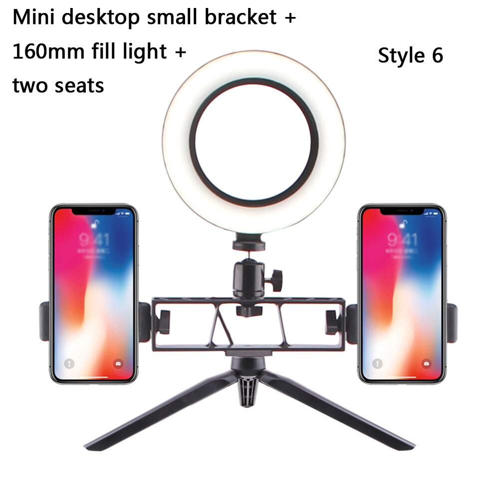 Fotografering makeup lampe spejl led selfie lys 260mm dæmpbar make up kamera telefon lampe med bordstativ telefon holder stand: Stil 6