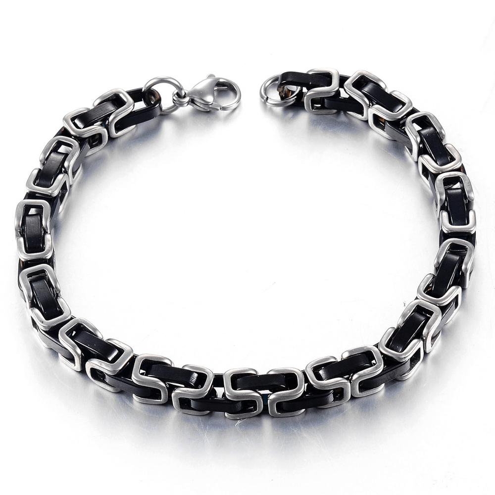 Masculino de aço inoxidável pulseira bizantina moda jóias largura 6mm comprimento 23cm