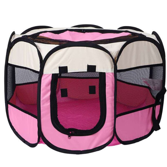 Tragbare Falten Zelt Haustier Hund Haus Käfig Hund Katze Zelt Laufstall Welpen Zwinger Achteckige Zaun Außen Haustier Liefert: pink / 73x73x43cm