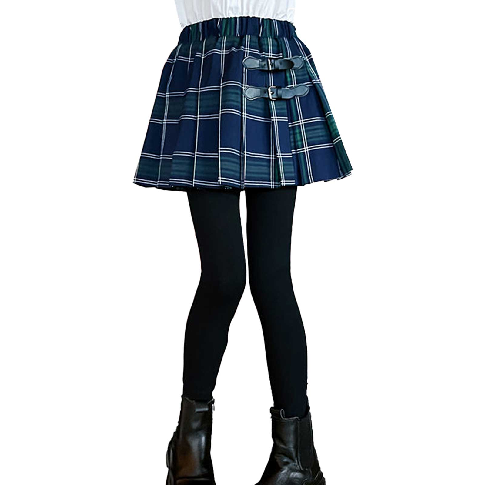 Gonne a quadri scozzesi per bambina moda invernale Leggings senza piede solidi con gonna a pieghe Leggings caldi per ragazze abbigliamento per bambini