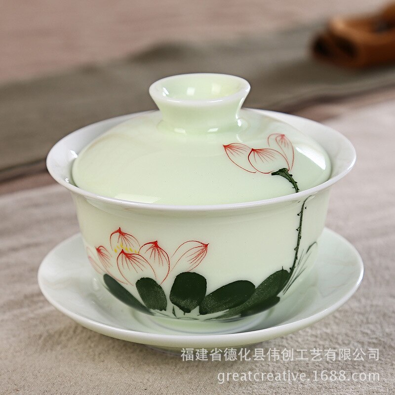 Cuenco De cobertura grande De porcelana Longquan Qing pintado a mano, cuenco De cobertura De tres solo cuenco, juego De té Kung Fu, ópera De cerámica Gaiwan: 7