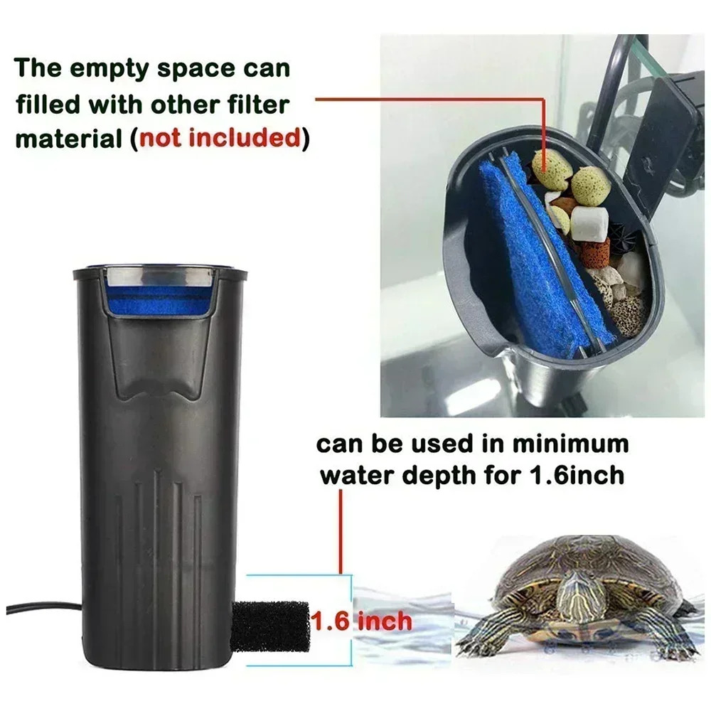 Piccolo filtro silenzioso Serbatoio per tartarughe Filtro a basso livello d'acqua Multiplo in uno Filtro a cascata incorporato Pompa pulita in plastica per acquario