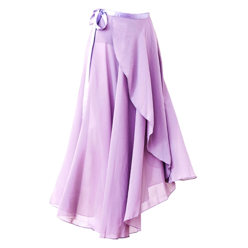 16 Solid Colors Classical Mid-Calf Half Skirt Spring Summer Breathable Long Wrap Skirts for Ladies Ballet Dance Stage Wear: Light Purple