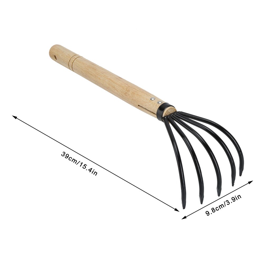 Duurzaam 5-Tine Multifunctionele Tuin Klauw Hark Voor Gevallen Bladeren Los Bodem Nursery Schoonmaken Houten Handvat Tuin Mini gereedschap