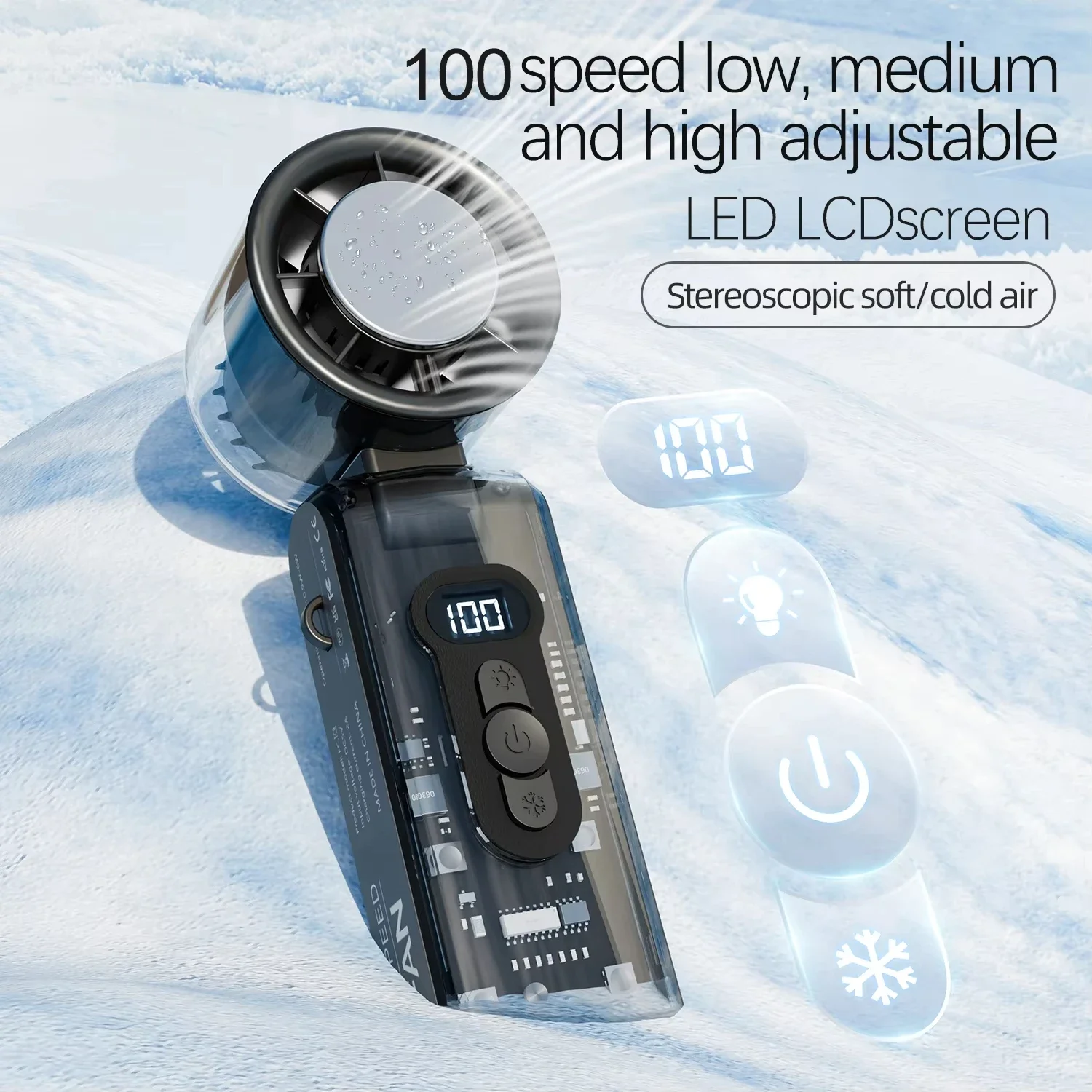 High Speed Folding Refrigeration Fan, Digital Display Mini Portable USB Charging Fan, High Wind Power Handheld Fan