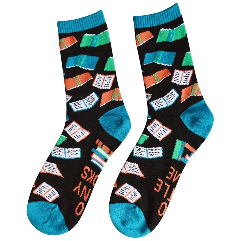 Men Women Novelty Funny Saying Cotton Crew Socks Colorful Books Science Math Pattern Letters Print Contrast Color Hosiery