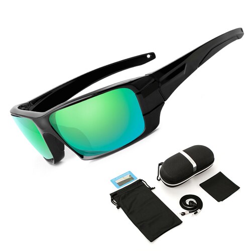6 Lenses Polarized Fishing Sunglasses Camouflage Frame Sport Sun Glasses Fishing Eyewear Oculos De Sol Masculino UV 400: Green Lenses Box