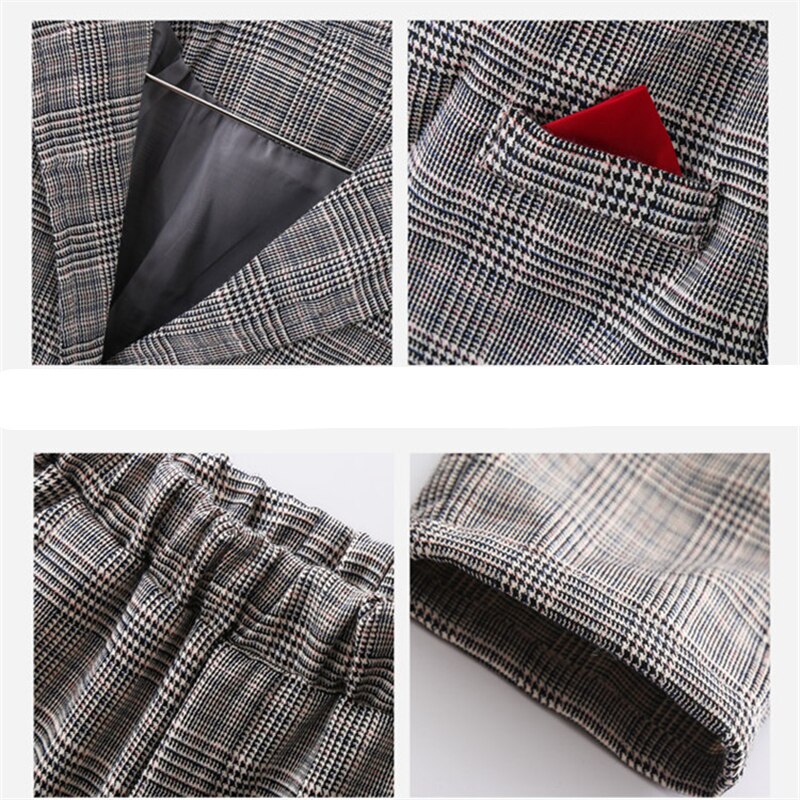 Conjuntos de traje de para niñas, traje Formal a cuadros, chaquetas + Pantalones, conjunto de Blazer escolar, ropa para niñas de 8 a 10 años