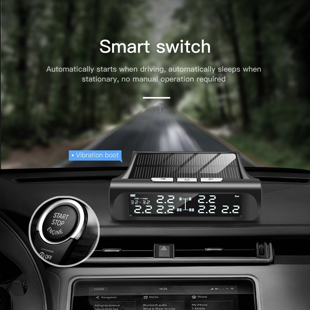 Auto Vrachtwagen Bandenspanningscontrolesysteem 14 Bar Lcd-scherm Vrachtwagen Tpms Solar Bandenspanning Real-Time Alarm 6pcs Externe Sensor