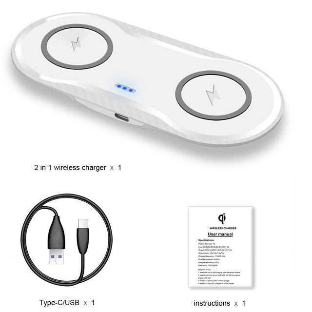 2 In 1 Qi Draadloze Oplader Voor Iphone 11 Xs Xr X 8 Airpods Pro 20W Dual Snel Opladen pad Voor Samsung S20 S10 Knoppen Huawei Xiaomi: Dual 5W White