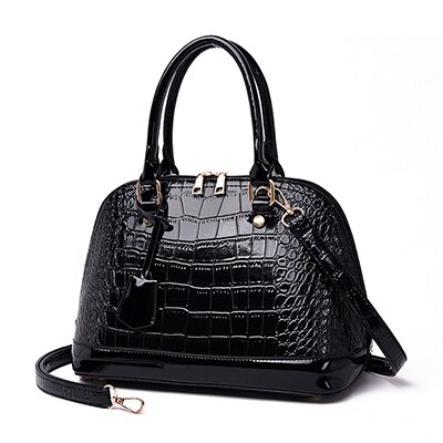 female Shell small bag Women PU leather totes bag handbags European American crocodile pattern shoulder Messenger bag: black