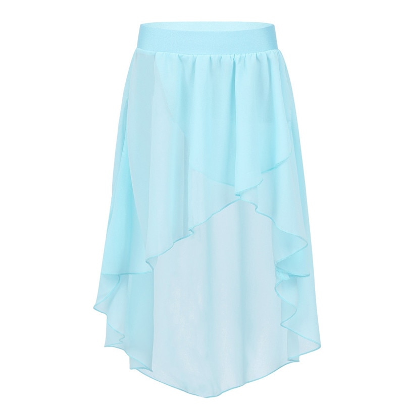 TiaoBug Kids Teens High-Low Elastic Waistband Chiffon Skirt Children Girls Ballet Tutu Latin Jazz Stage Lyrical Dance Costumes: Light Blue / 12