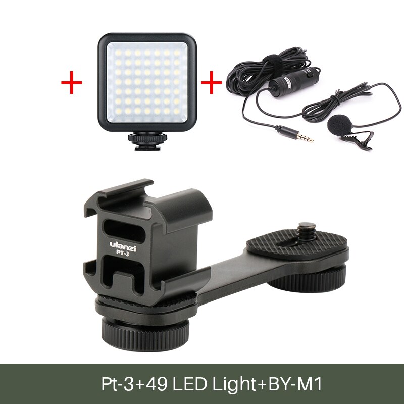 Ulanzi PT-3 Gimbal Accessories Triple Cold Shoe Mounts Plate Microphone Led Video Light Extension Bracket Microphone Stand: PT-03 w LED BY-M1