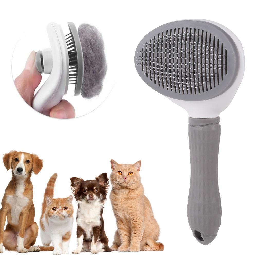 Pente para animais de estimação, pente automático para remoção de pelos, agulha de aço inoxidável, pente para gato, limpeza de produtos domésticos, remoção de pelos com um clique