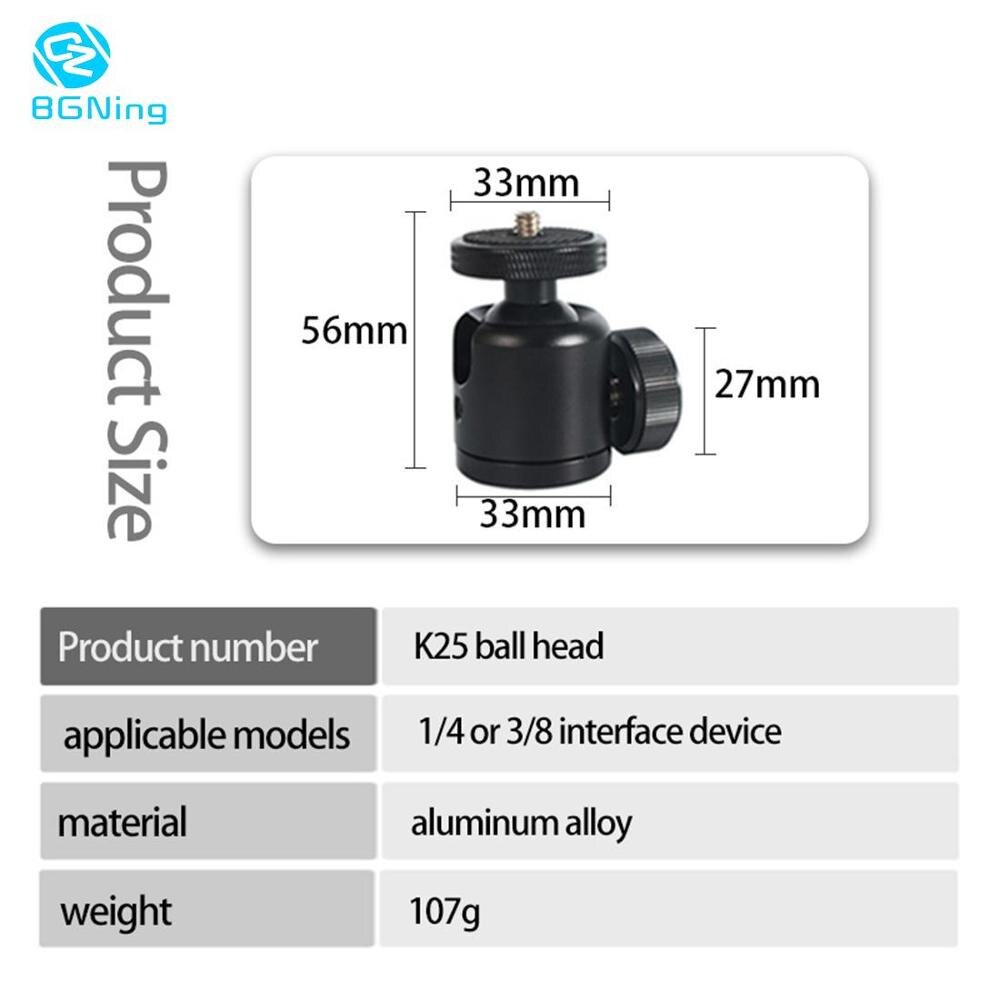 Bgning 25Mm Mini Tripod Ball Head 360 Graden Swivel Balhoofden Video Stand Voor Dslr Slr Panoramische Camera Accessoires Ondersteuning 3Kg: S