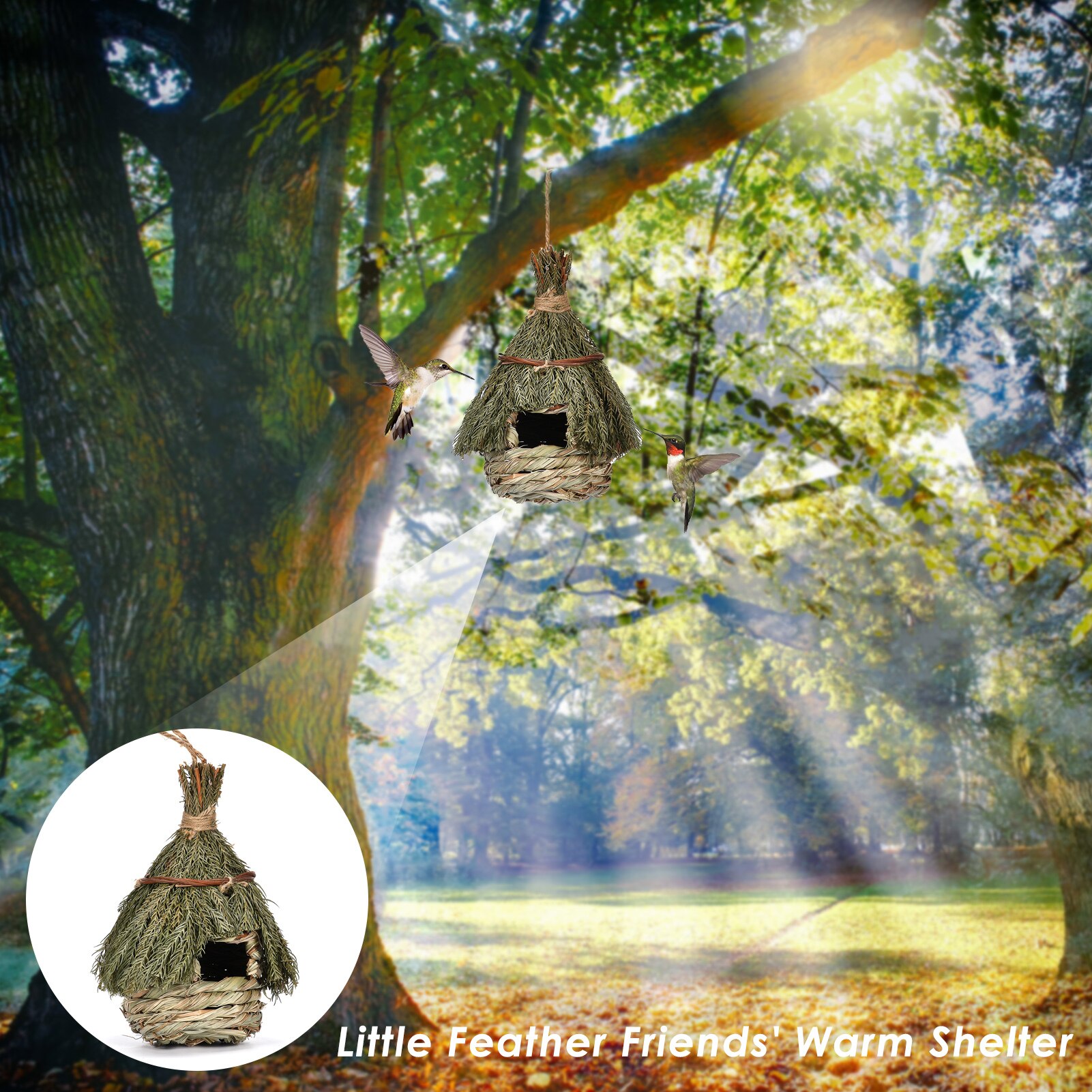 Outdoor Hummingbird House Hand Woven Straw Rope Bird Nest Bird Nest Hideaway Roosting Pockets For Butterfly Chickadee Finch