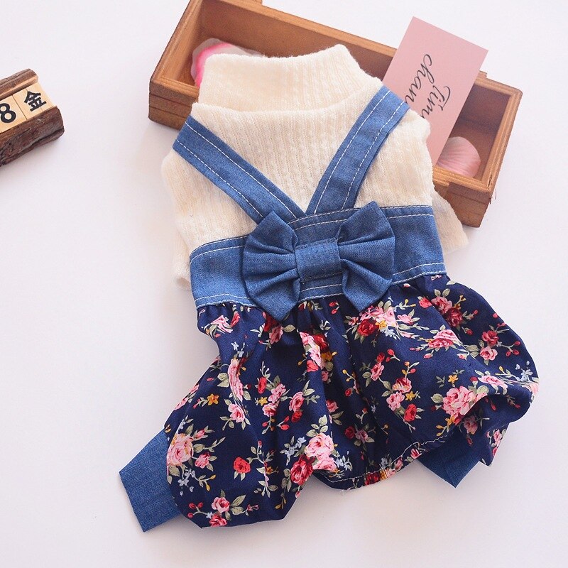 Thin Section Female Dog Clothes Spring and Summer Dog Skirt Siamese Denim Overalls Chihuahua Yorkshire Pet Accessories: suihua / M