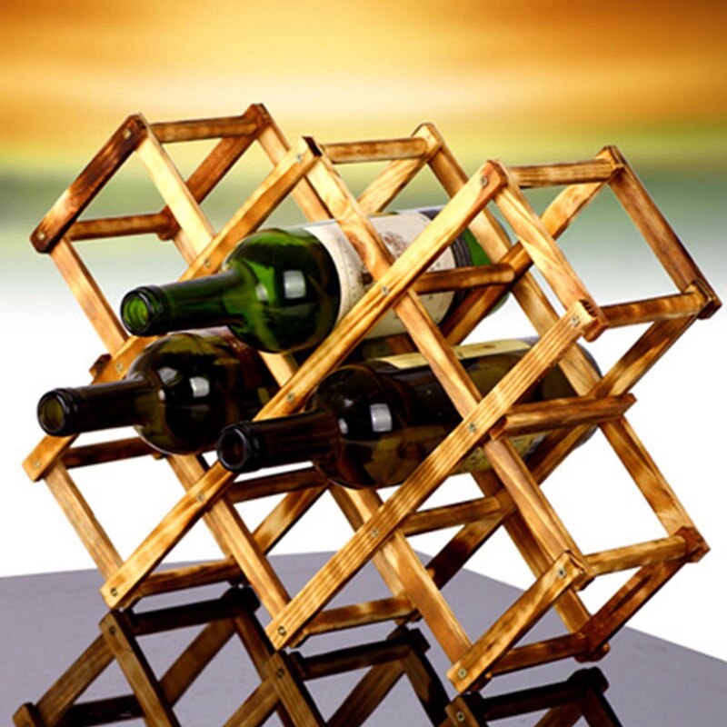 Solid Wood Folding Wine Racks Foldable Wooden Wine Stand Holder 10 Bottles Stackable Wine Cellar Racks Kitchen Bar Display Shelf