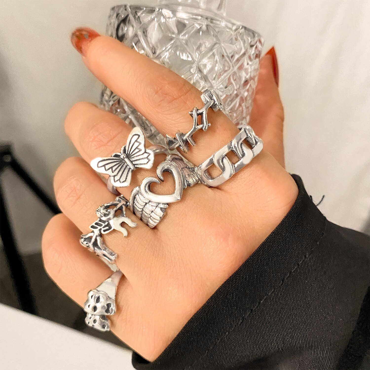 FNIO Retro Spider Snake Skeleton Ring Japanese Style Men&#39;s Halloween Ring Hip Hop Rock Jewelry: FN3401380