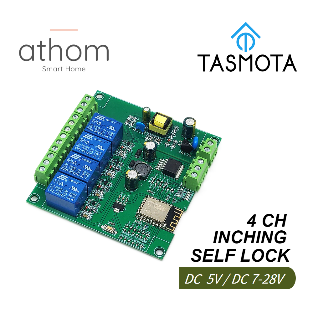 ATHOM Tasmota-Módulo de relé WiFi de 4 canales, interruptor Inching, Control de puerta de acceso de entrada con autobloqueo, DC 5V, 12V, 7V-30, AC90-250V V