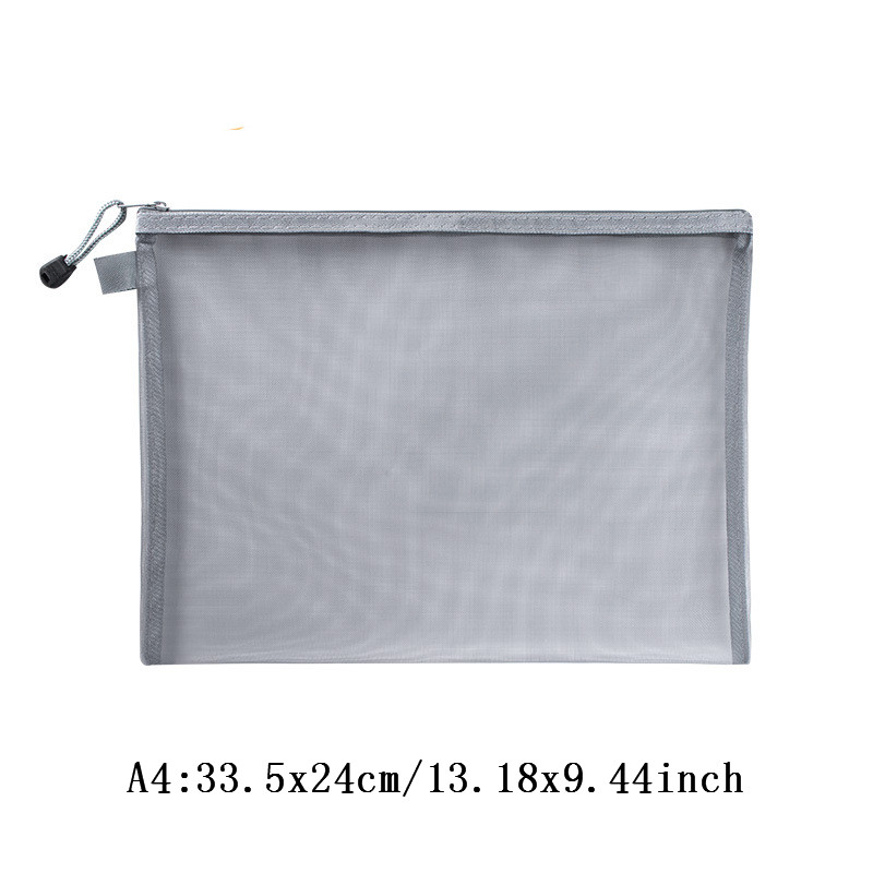Transparent Mesh File Bag Portable Business Document Stationery Zipper Pocket Organizer Office Supplies Storage Tool Accessories: C-A4 Gray