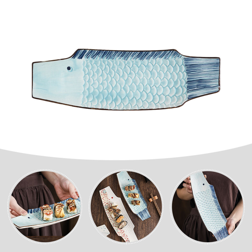Ceramic Sushi Plate Fish Shaped Food Serving Plate Sashimi Holder
