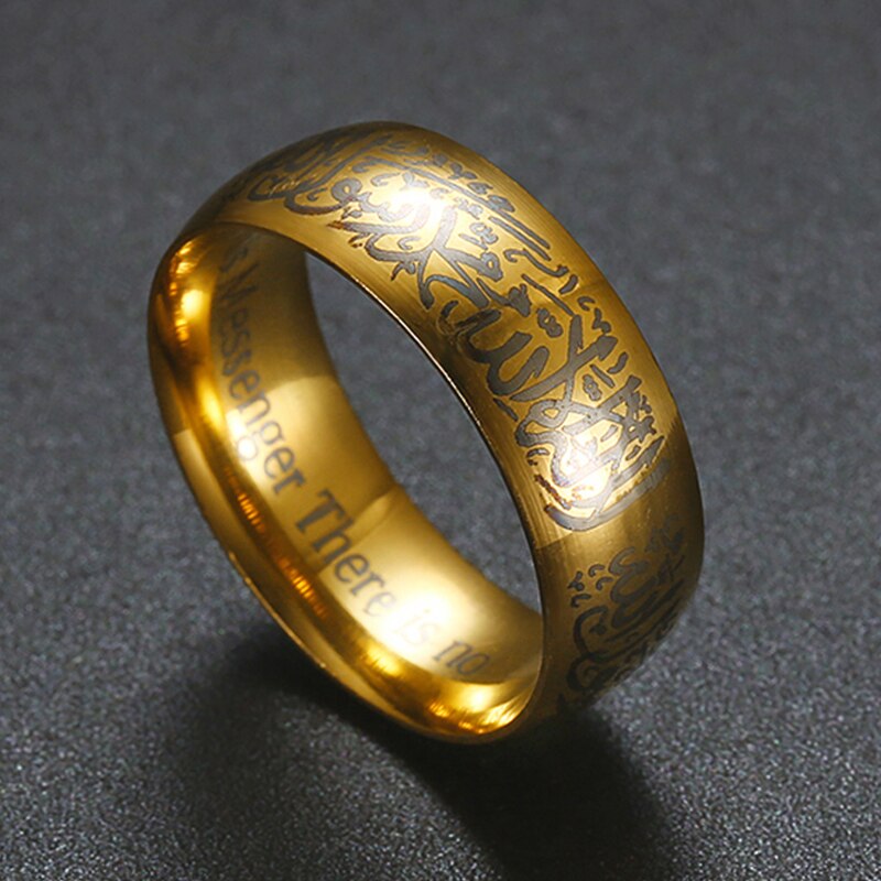 Religieuze Allah Ring Voor Vrouwen/Mannen Gouden Kleur Rvs Moslim Ringen Islamitische Sieraden