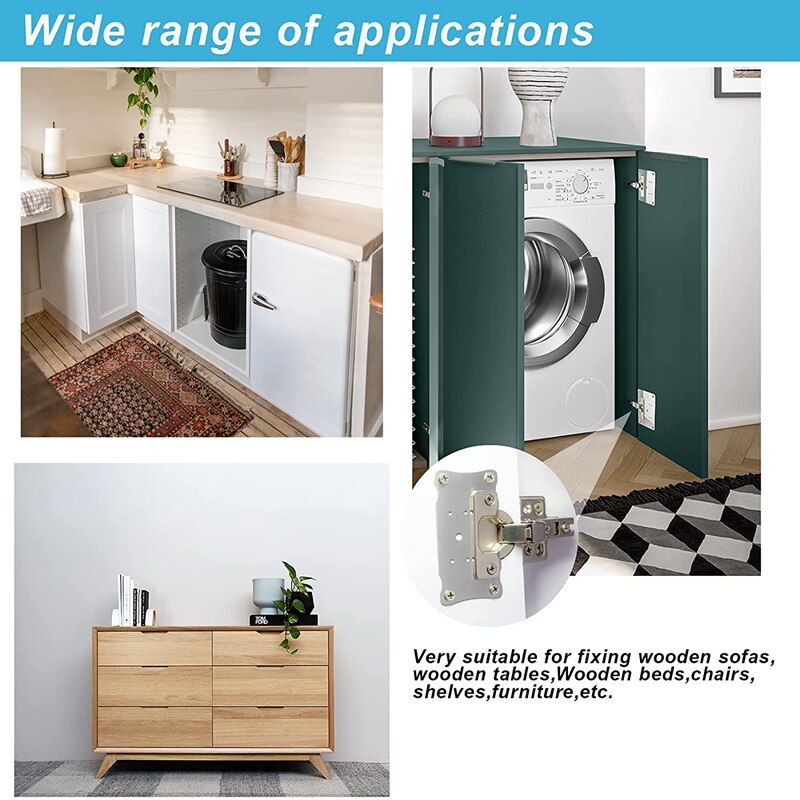 6Pcs Hinge Repair Plate Brackets,Cabinet Hinge Repair Plate Kit With Hole And Screw For Protection Wood Kitchen Cupbo