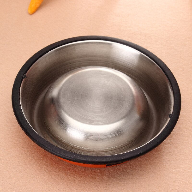 Stainless Steel Dog Bowl Cute Orange Cartoon Print Cats Bowls Food Drink Water Feeder Pets Dog Dish Feeder Tableware