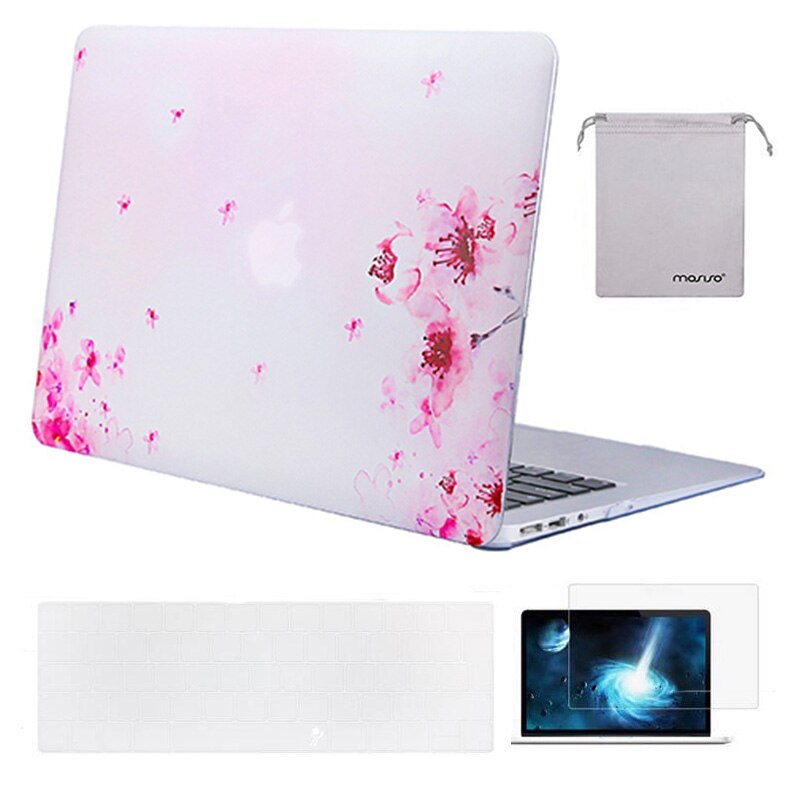 Mosiso laptophoes voor macbook air 13 inch,  a1466 a1369 + siliconen toetsenbordhoes + schermfolie + opbergtas: Roze sakura