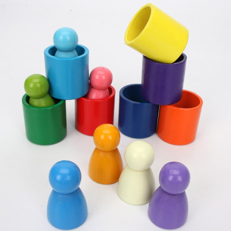 15 teile/satz Kinder Holz Regenbogen Blöcke Regenbogen Holz Kugeln Puppen für Kinder Montessori Pädagogisches Spielzeug