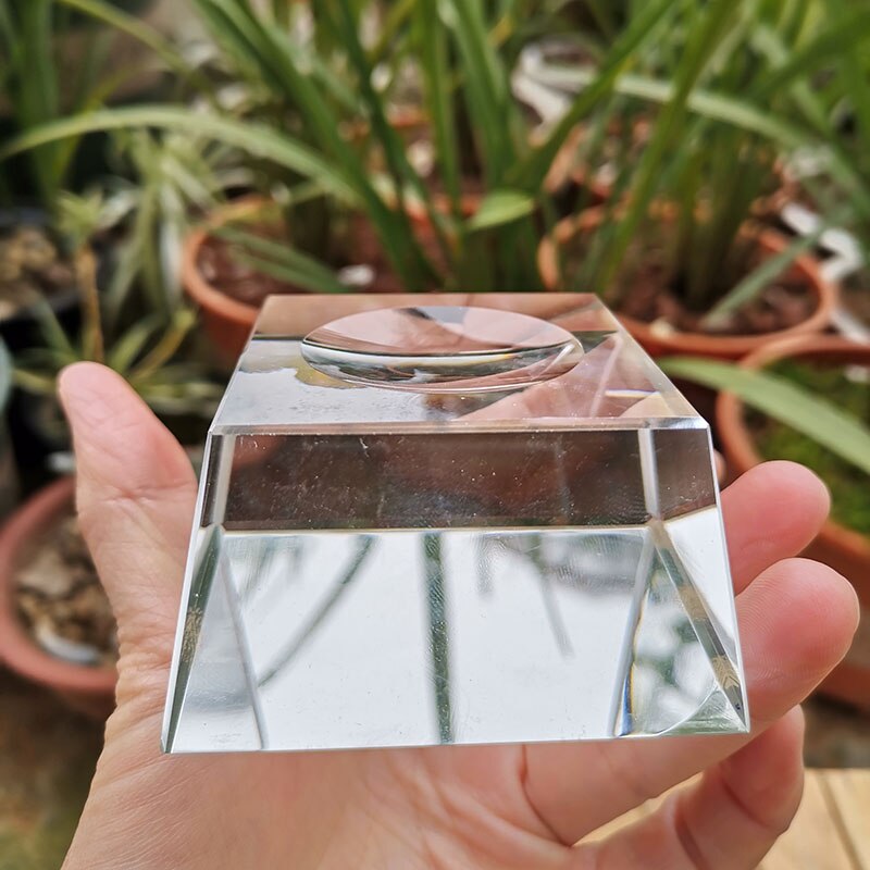 1 stk gjennomsiktig glass trapesformet fordypning krystallkule vise utgangspunkt bordholder stativ hjem dekor dekorasjoner fest papirvekt: 8cm