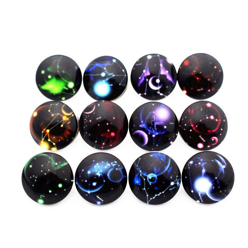 12 stuks/partij glas 12 sterrenbeeld drukknopen 18mm leren sluiting drukknopen armbanden drukknopen sieraden
