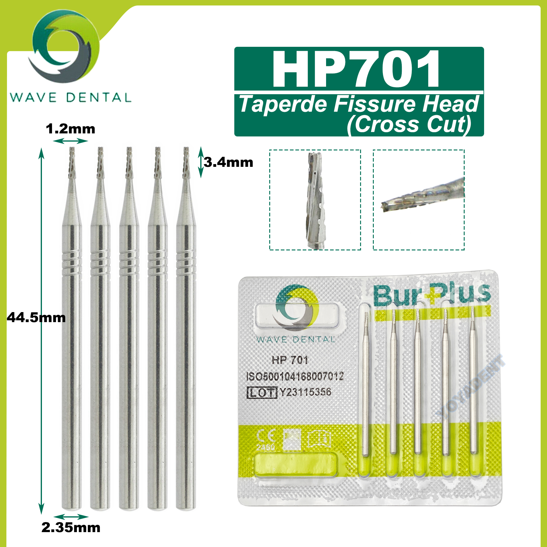 Fraises dentaires en carbure de tungstène WAVE, forets de dentisterie, fraise dentaire HP Dia 2.35mm pour cône à nez droit, pièce à main à basse vitesse 5 pièces/paquet