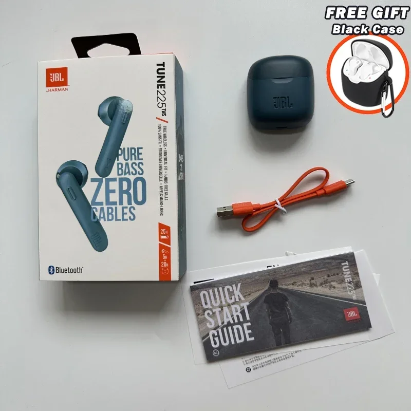 Original JBL Tune 225TWS auriculares inalámbricos Bluetooth verdaderos auriculares estéreo auriculares con sonido de graves T225 TWS con cubierta gratis: Azul