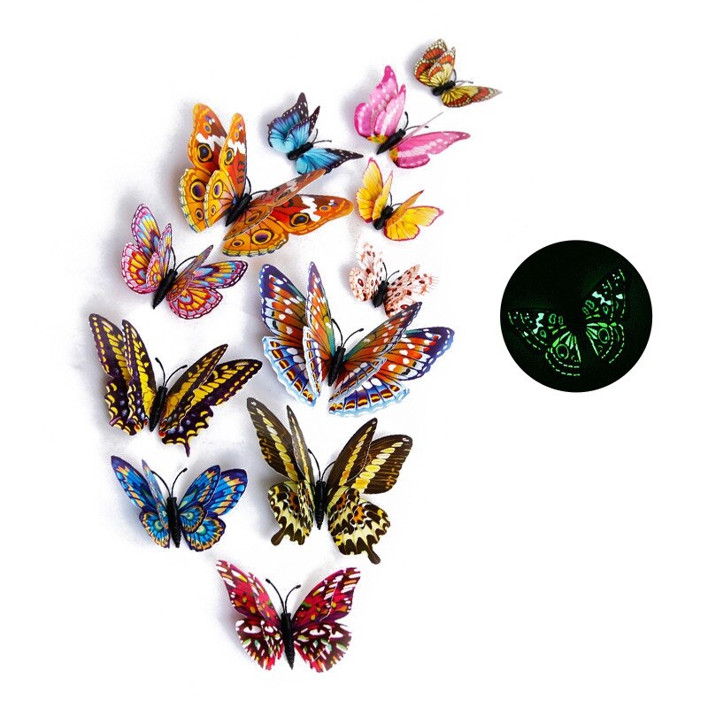 12pcs Lichtgevende Vlinder Muurstickers Decoraties 3D Regenboog Stickers muur decor Dieren glow in dark