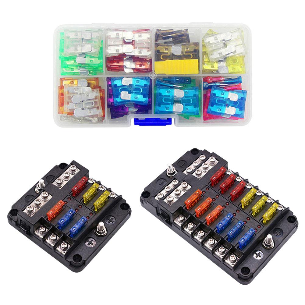 6/12 Ways Fuse Box LED Warning Indicator 12V 32V Power Distribution Panel Car Boat Fuse Box Holder With Plastic Cover