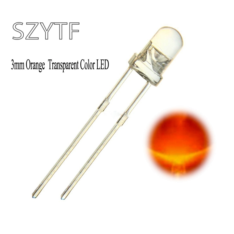 100pcs Water Clear LED 3mm Orange Round Light-Emitting Diode Through Hole Super Bright LED Light Lamp
