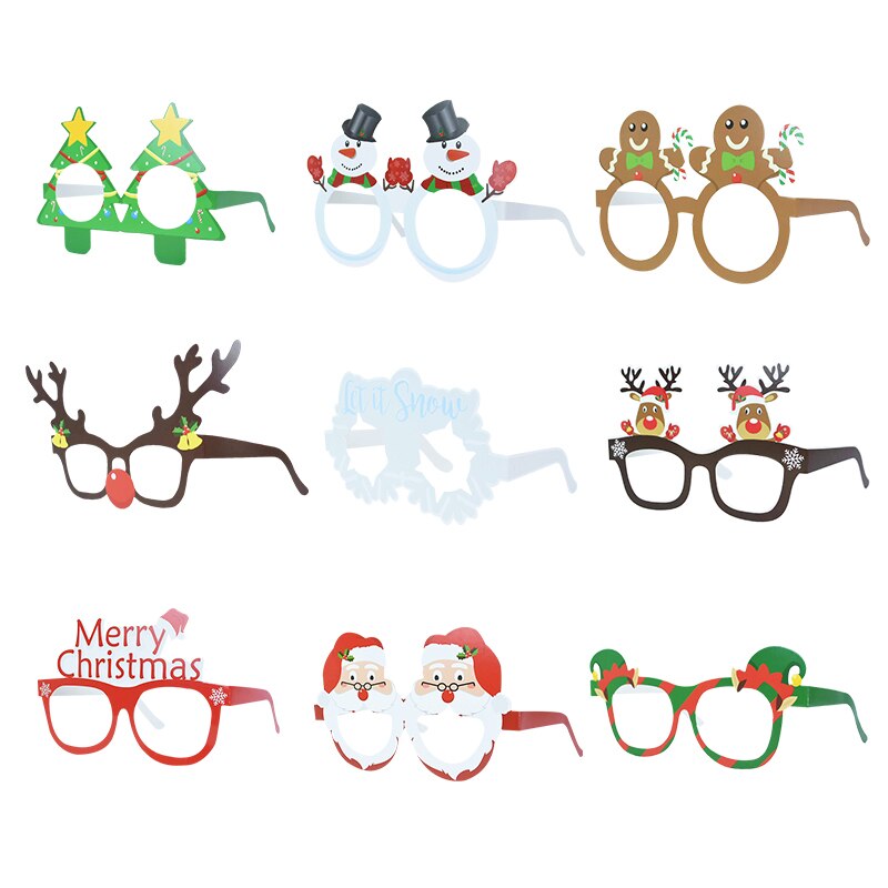 9 stk julemanden juletræ elg snemand briller ramme glædelig jul briller foto prop år jul fest dekorationer: Default Title