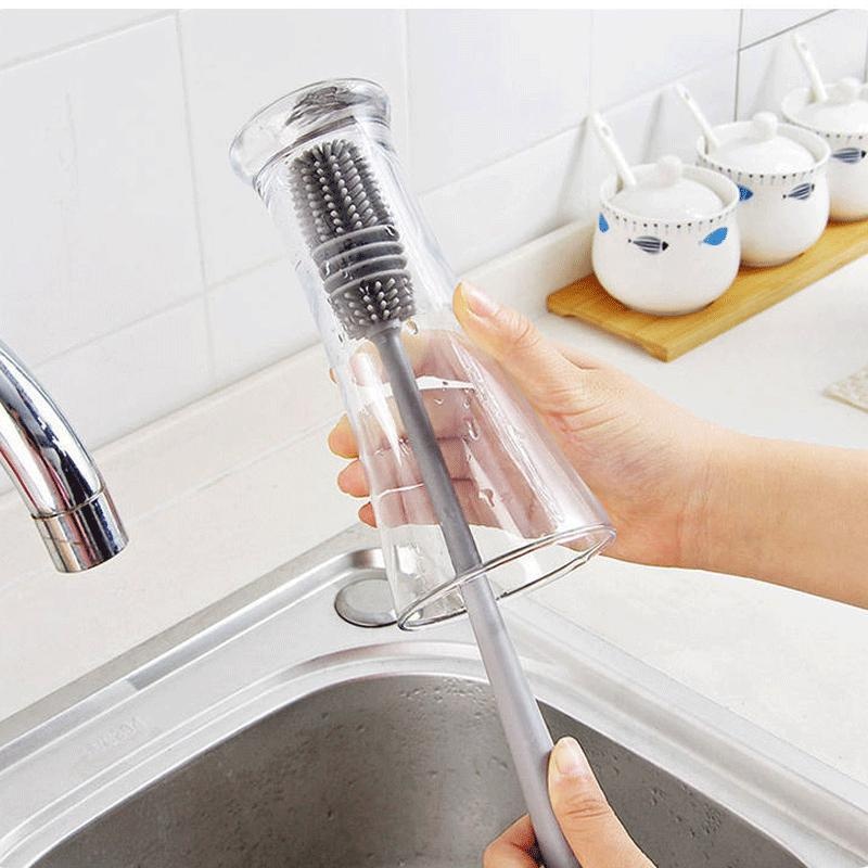 Spazzola per bottiglie di latte in silicone Spazzola per tazze Detergente per vetri Strumento per la pulizia della cucina Manico lungo Spazzola per la pulizia della tazza di vetro per bottiglie di bevande