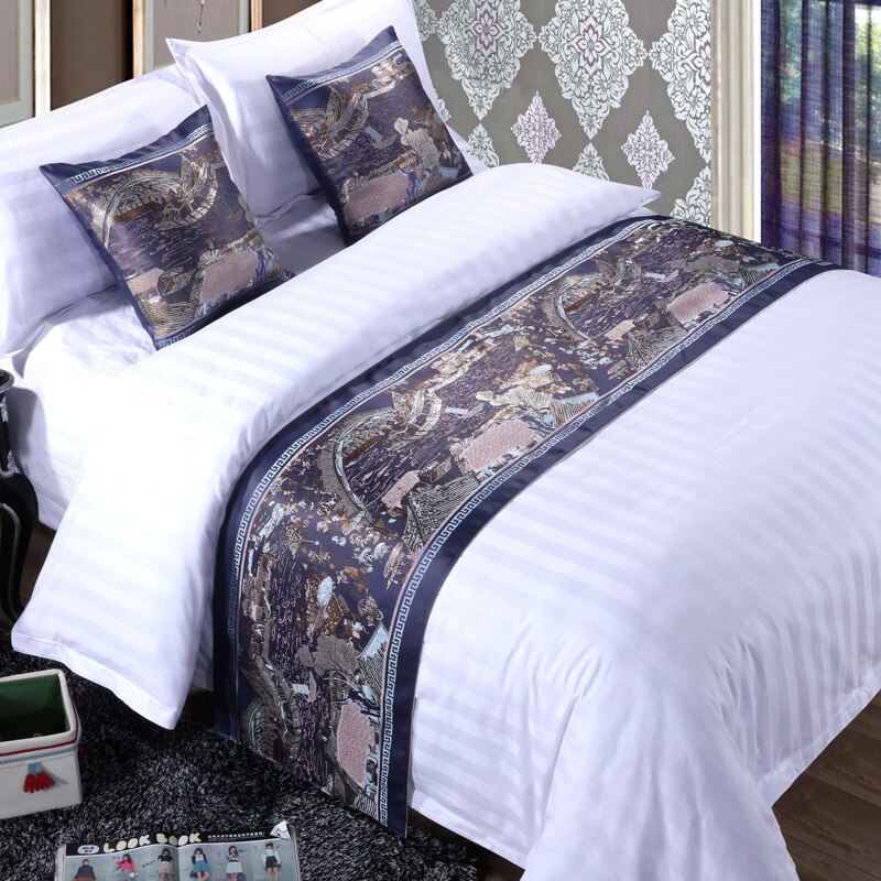 Cilected luksus dobbelt lag sengeteppe sengeløper kaste sengetøy beskytter enkelt queen king bed hale håndkle hjem hotell dekorasjon: Farge 1 / 50 x 210cm