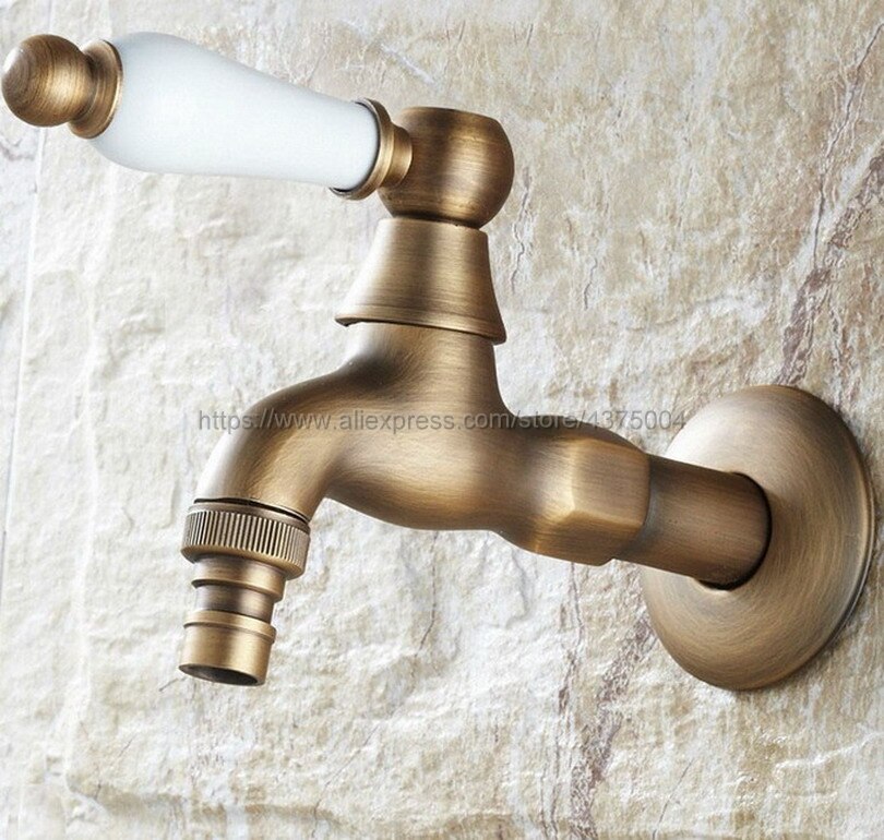 Antique Brass Ceramic Handle Washing Machine Faucet Laundry Sink Cold Water Taps Nav105