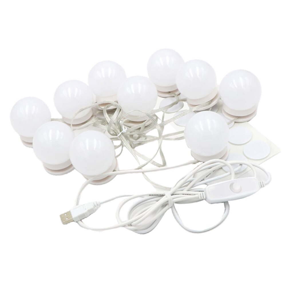 10LED LED Makeup Mirror Light Bulb Vanity Lights Stepless Dimmable Wall Lamp Bulbs Kit for Dressing Table