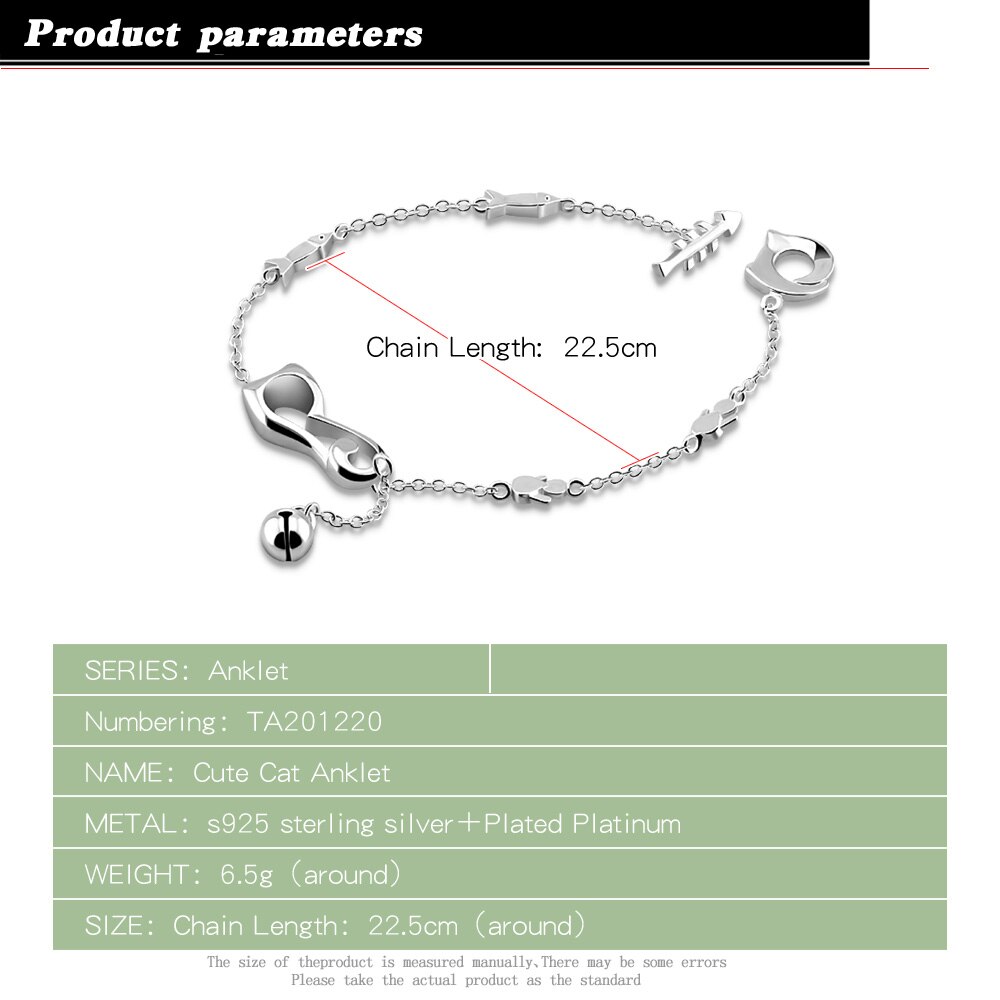 Zomer Strand Populaire Vrouwen 925 Echt Zilveren Ketting Kat Bel Hanger Enkelband 22.5Cm Creativiteit Femal Body Sieraden