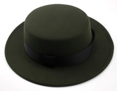 kids fedora hats for boys girls solid color flat top with ribbon band belt winter hats autumn big brim formal black kids hat: army green