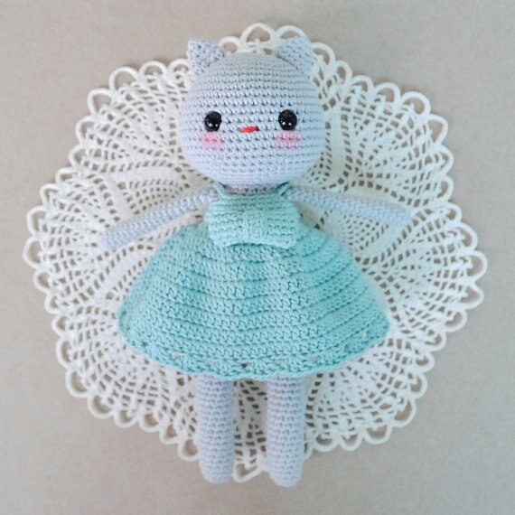 Silver Kitty AMIGURUMI crochet toy and doll rattle