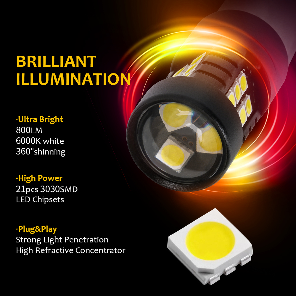 Ampoules Led Canbus sans erreur 1156 BA15S P21W 1157 BAY15D 21W 1156 BAU15S 3030 21SMD pour feu stop inversé, clignotant blanc, 1 pièce
