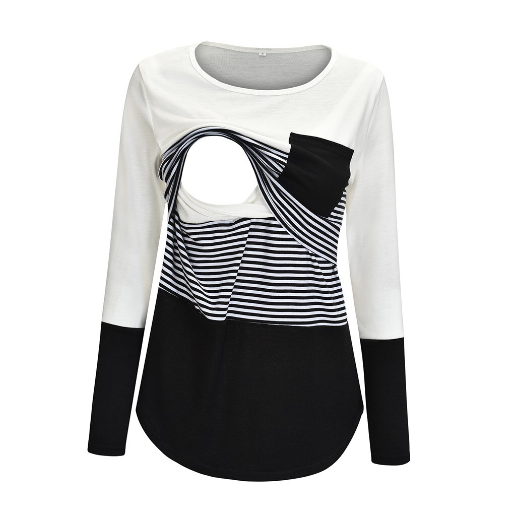 Women Maternity Shirts Long Sleeve Striped Nursing Tops Shirt For Breastfeeding Feeding Blouse Schwangerschafts kleidung @5: A / XL