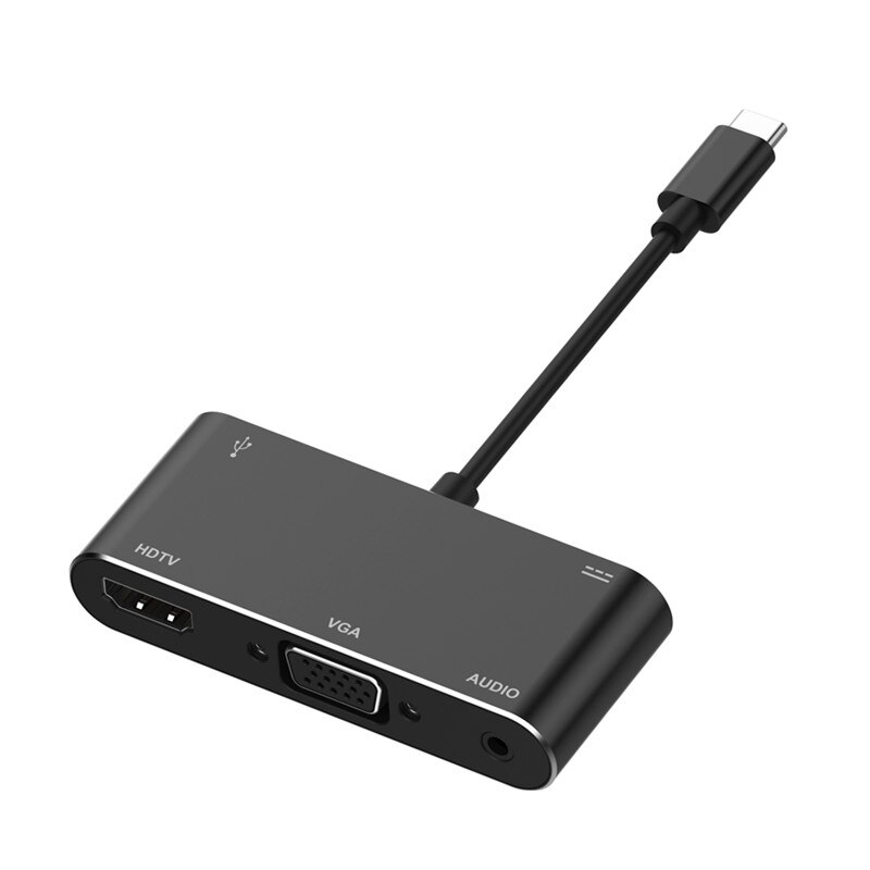 Type-C To HDMI -compatible VGA Hub Three In One Docking Station Usb-C For Apple Xiaomi Notebook To Projector Mobile Phone docki: black